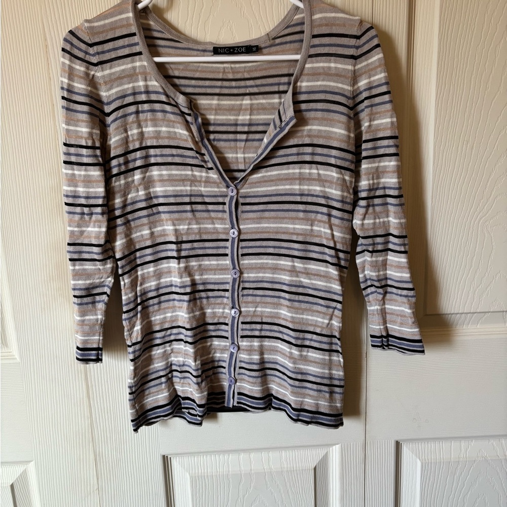NIC+ZOE Women's Striped Button Down Shirt - Tan and Black